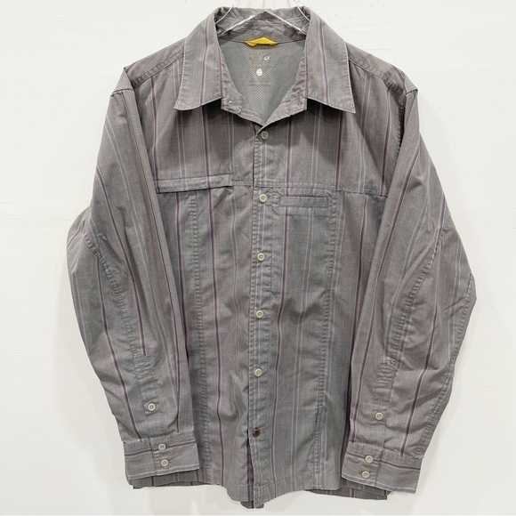 Mountain Hardwear Stripe Long Sleeve Button Down Shirt Grey - Picture 1 of 12